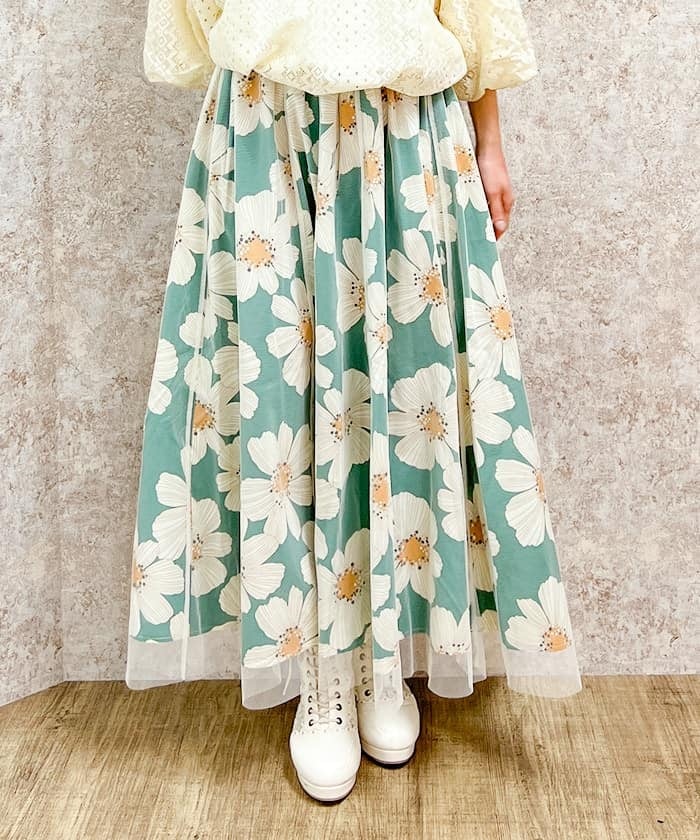 Tulle Layered Floral Pattern Skirt