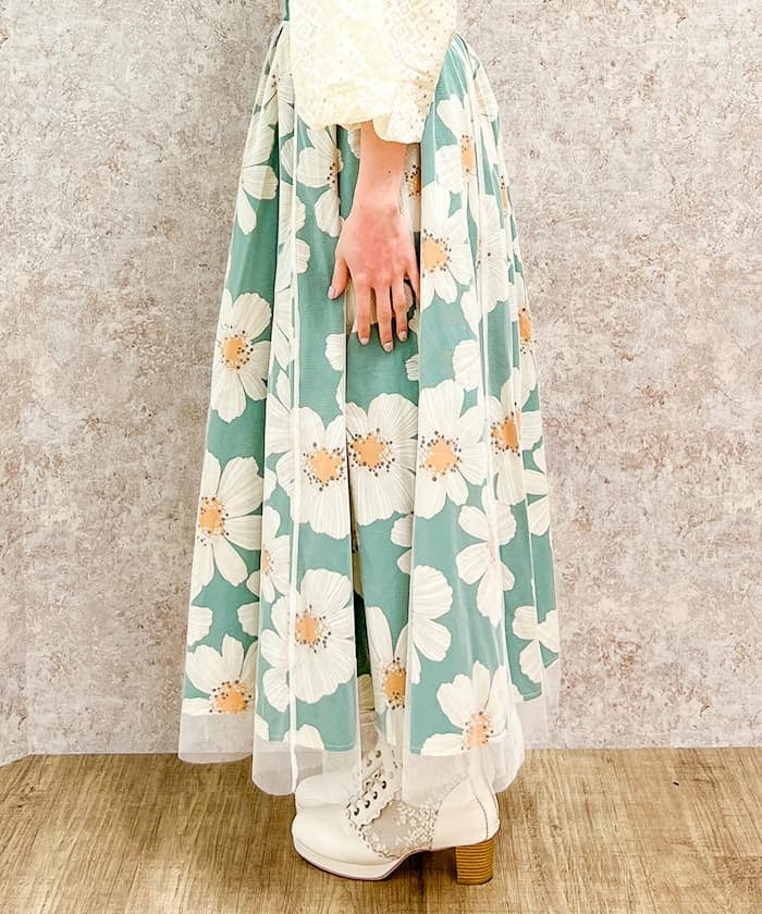Tulle Layered Floral Pattern Skirt