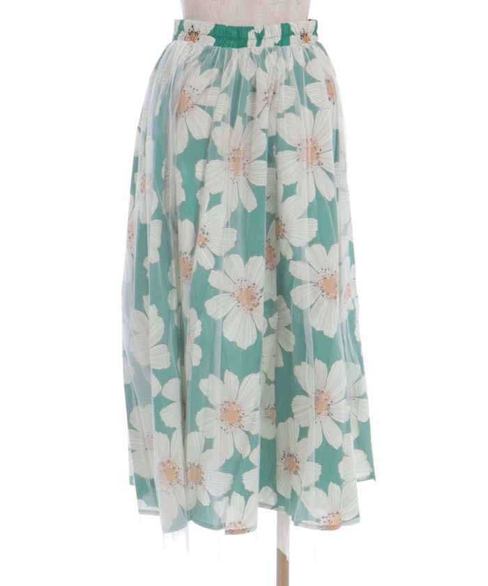 Tulle Layered Floral Pattern Skirt