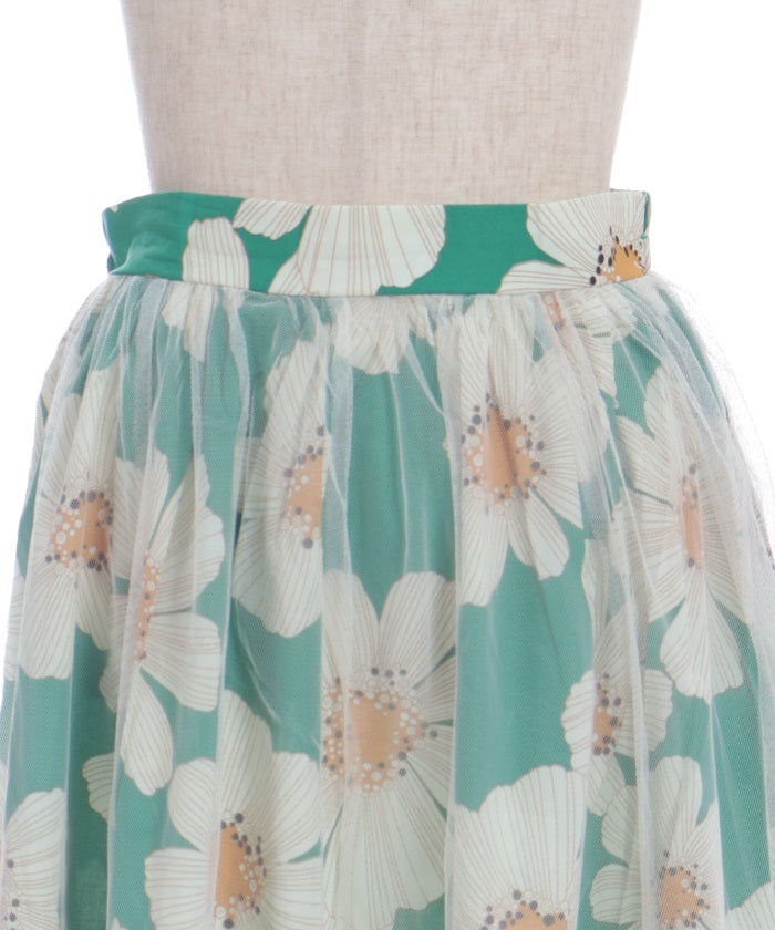 Tulle Layered Floral Pattern Skirt