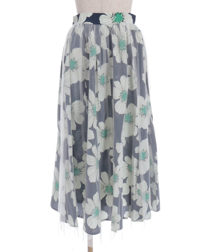Tulle Layered Floral Pattern Skirt