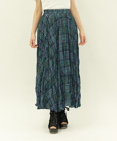 Wrinkle Finish Plaid Pattern Skirt