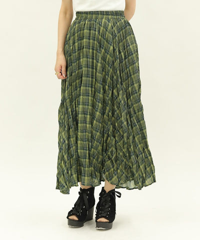 Wrinkle Finish Plaid Pattern Skirt