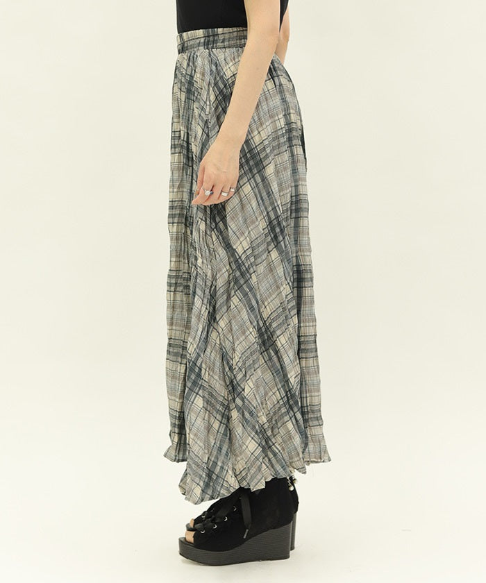 Wrinkle Finish Plaid Pattern Skirt