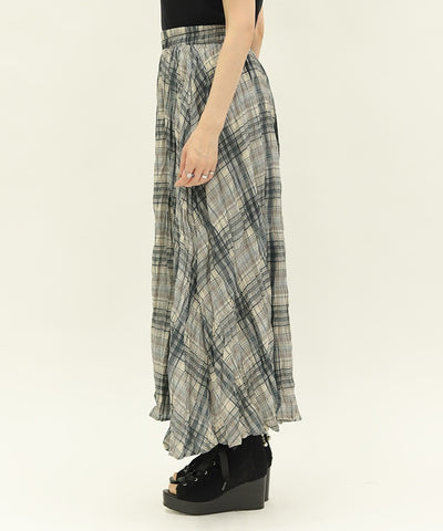 Wrinkle Finish Plaid Pattern Skirt