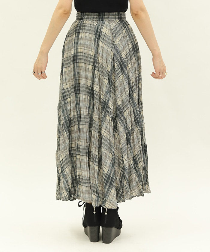 Wrinkle Finish Plaid Pattern Skirt