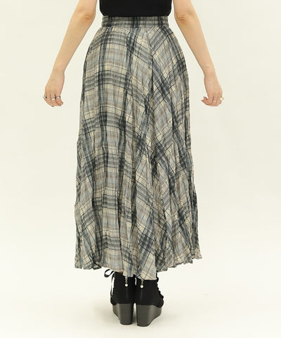 Wrinkle Finish Plaid Pattern Skirt