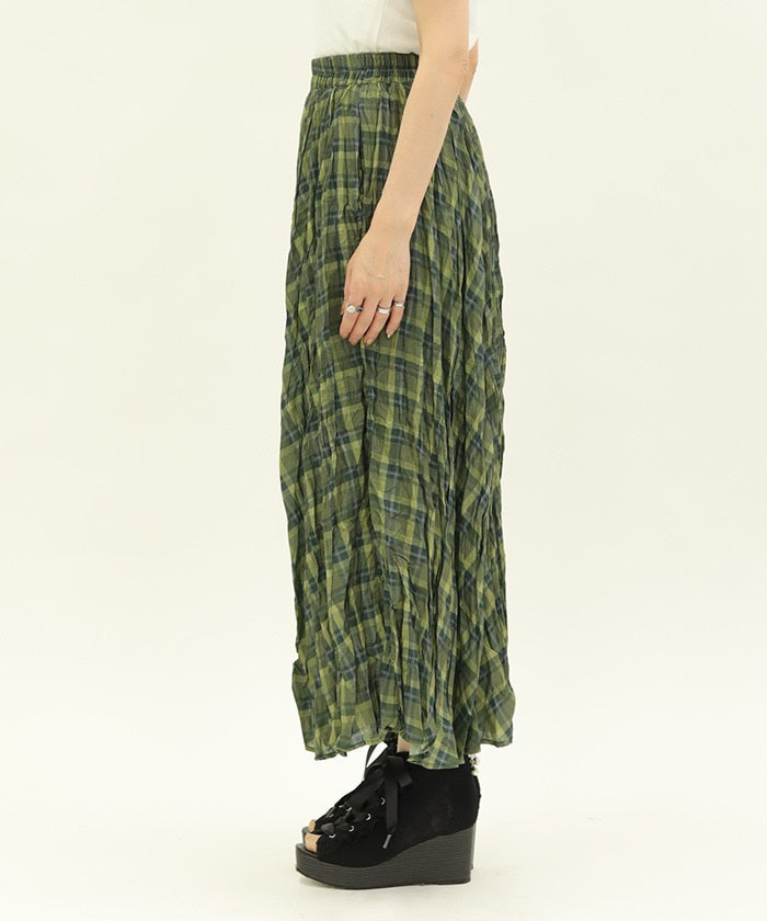 Wrinkle Finish Plaid Pattern Skirt