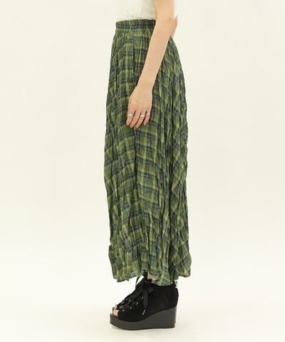 Wrinkle Finish Plaid Pattern Skirt