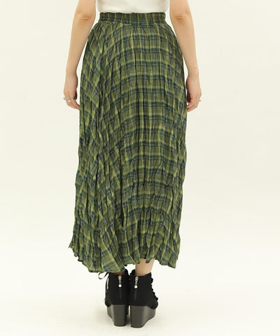 Wrinkle Finish Plaid Pattern Skirt