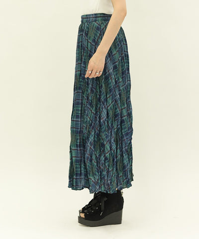 Wrinkle Finish Plaid Pattern Skirt