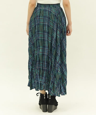 Wrinkle Finish Plaid Pattern Skirt