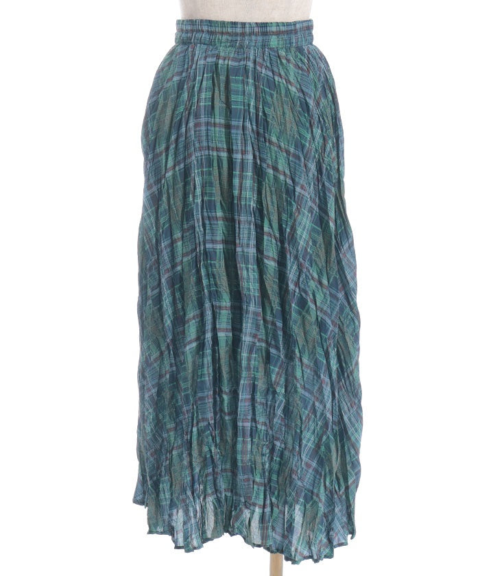 Wrinkle Finish Plaid Pattern Skirt
