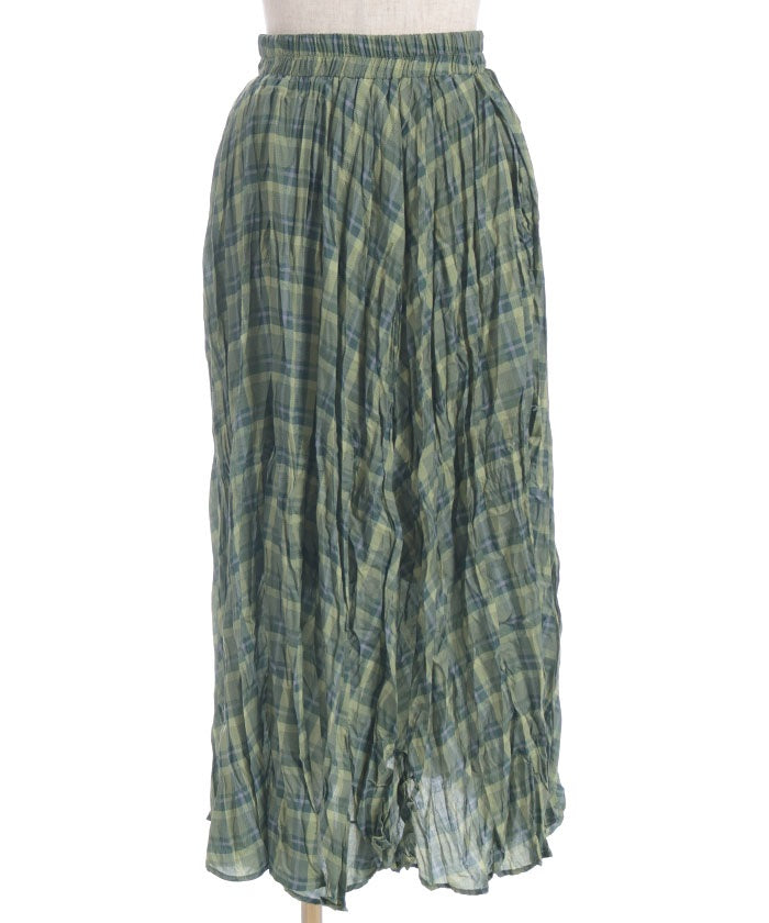 Wrinkle Finish Plaid Pattern Skirt