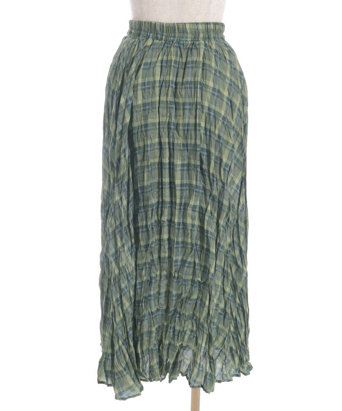 Wrinkle Finish Plaid Pattern Skirt