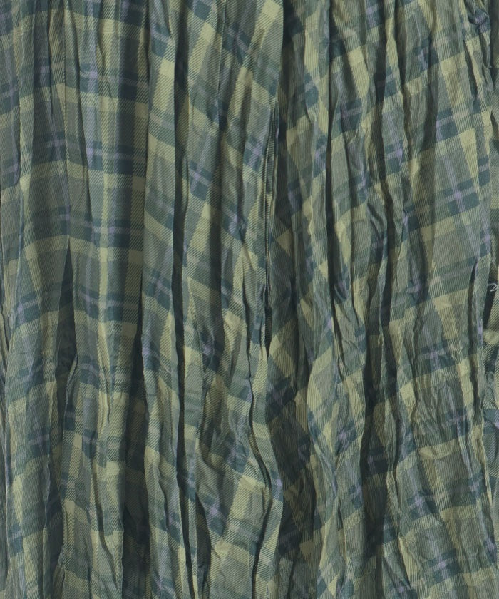 Wrinkle Finish Plaid Pattern Skirt