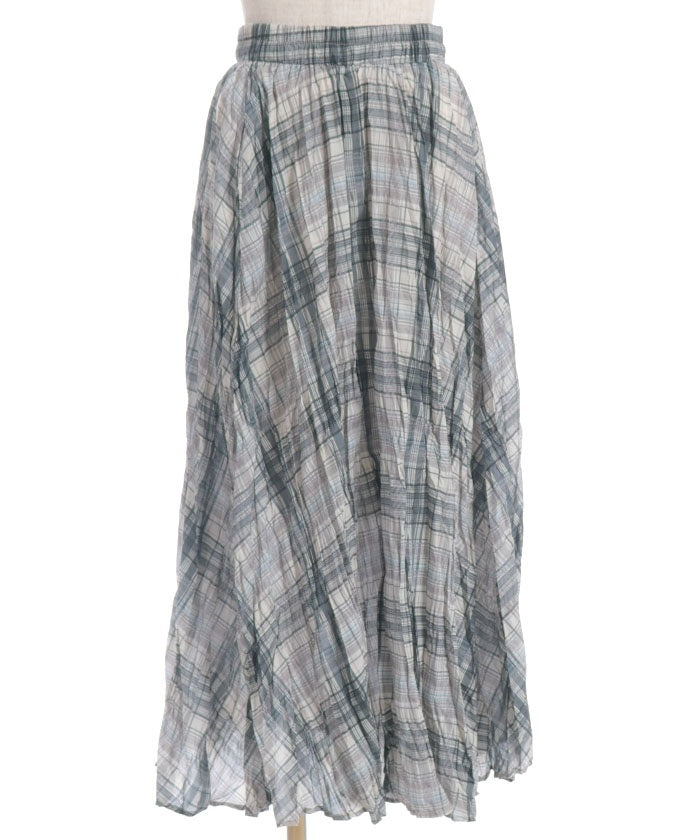 Wrinkle Finish Plaid Pattern Skirt