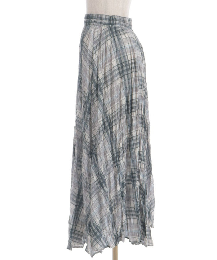 Wrinkle Finish Plaid Pattern Skirt