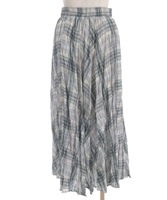 Wrinkle Finish Plaid Pattern Skirt