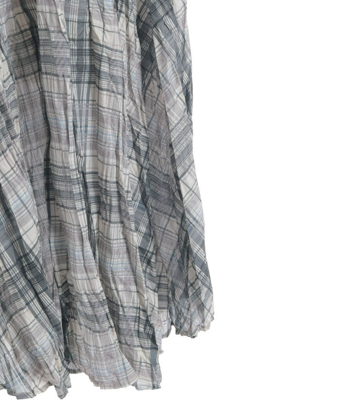 Wrinkle Finish Plaid Pattern Skirt