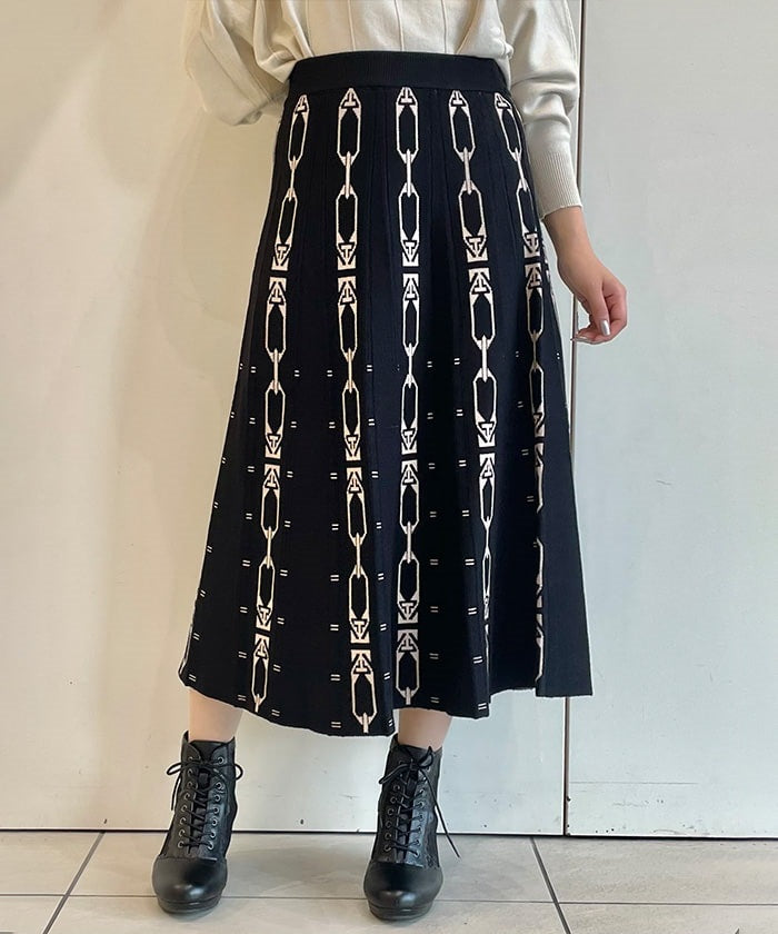 Chain Pattern Flare Skirt