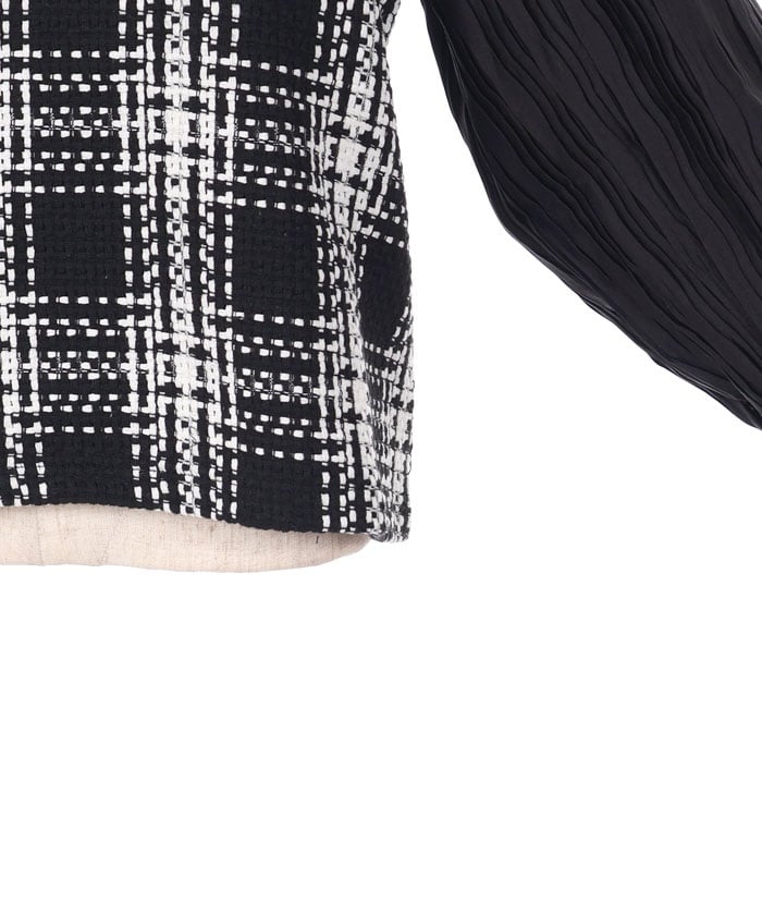 Plaid Tweed Pleated Pullover