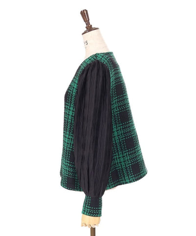 Plaid Tweed Pleated Pullover