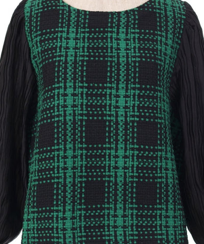 Plaid Tweed Pleated Pullover