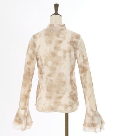 Sheer Double-Layered Flare Long Sleeve Cut & Sewn Top