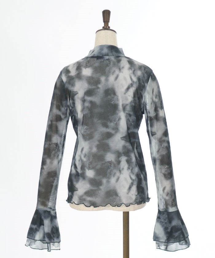 Sheer Double-Layered Flare Long Sleeve Cut & Sewn Top