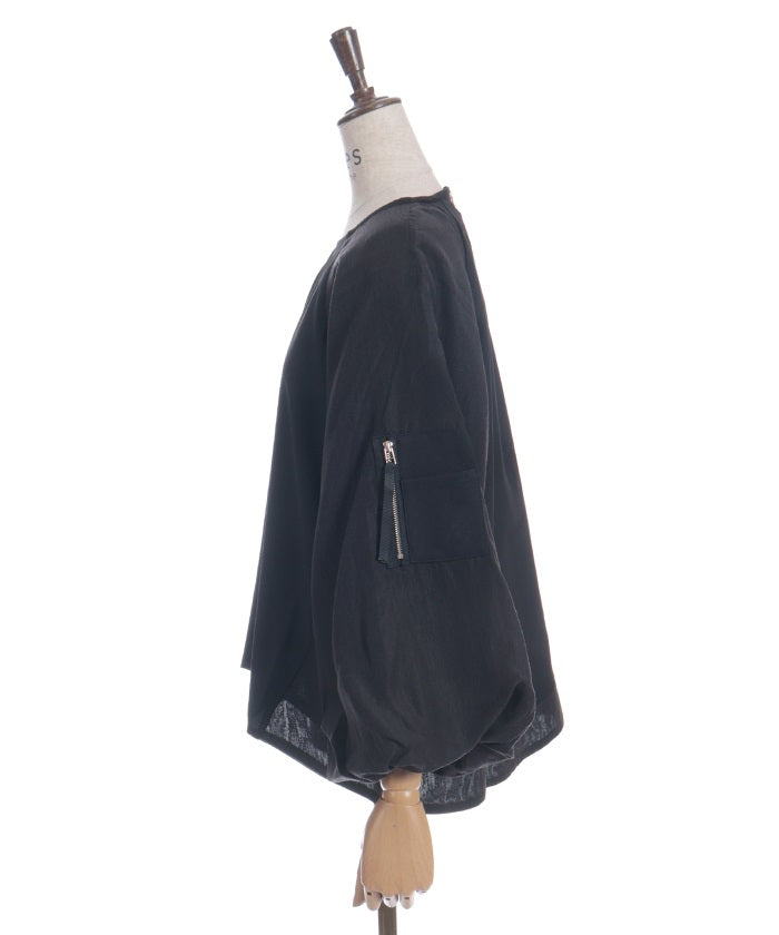 Balloon Sleeve Contrast Fabric Panel Pullover