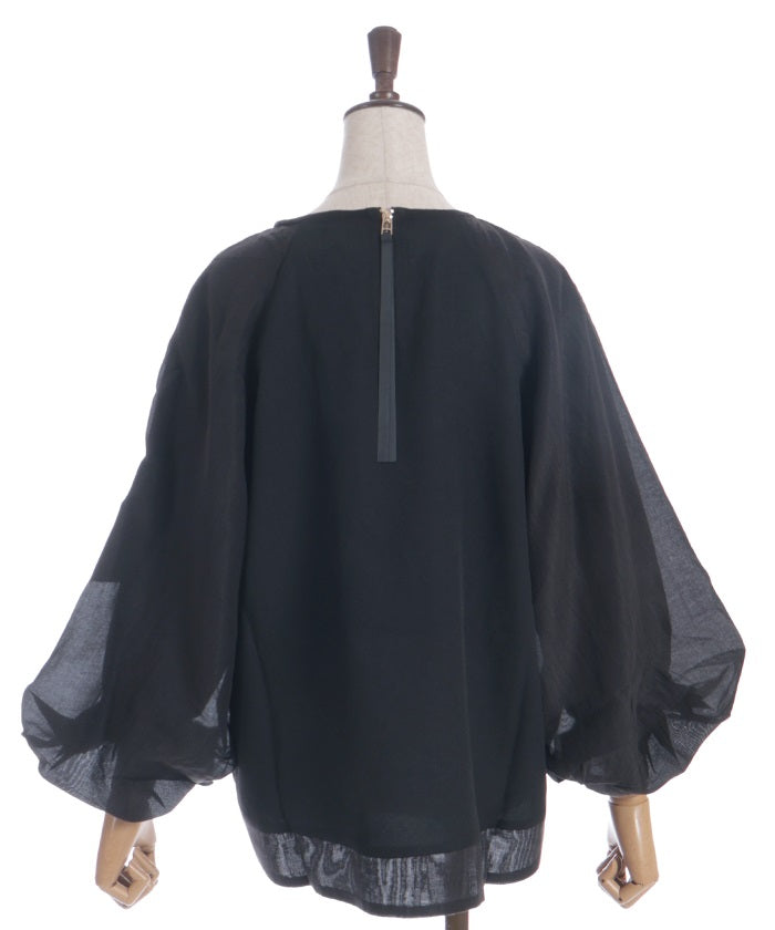 Balloon Sleeve Contrast Fabric Panel Pullover