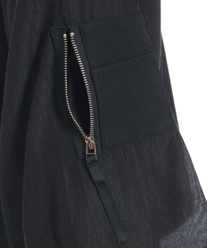 Balloon Sleeve Contrast Fabric Panel Pullover