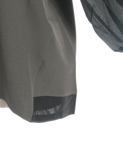 Balloon Sleeve Contrast Fabric Panel Pullover