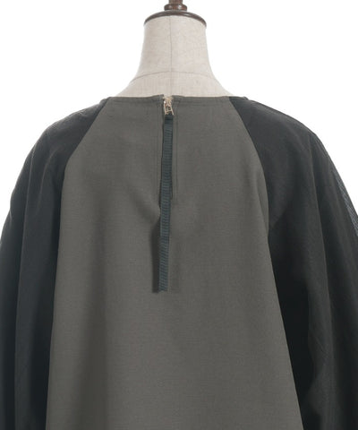 Balloon Sleeve Contrast Fabric Panel Pullover