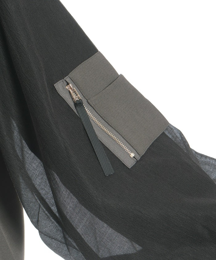 Balloon Sleeve Contrast Fabric Panel Pullover