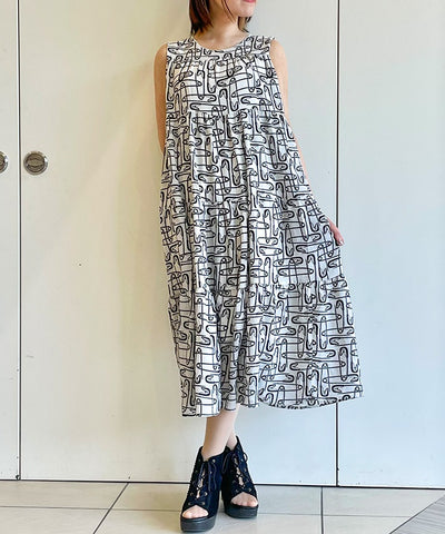 Overall Pattern Tiered Dress