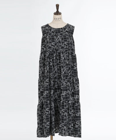 Overall Pattern Tiered Dress