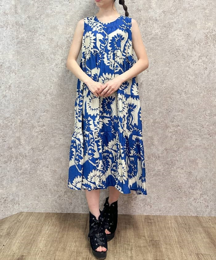 Overall Pattern Tiered Dress