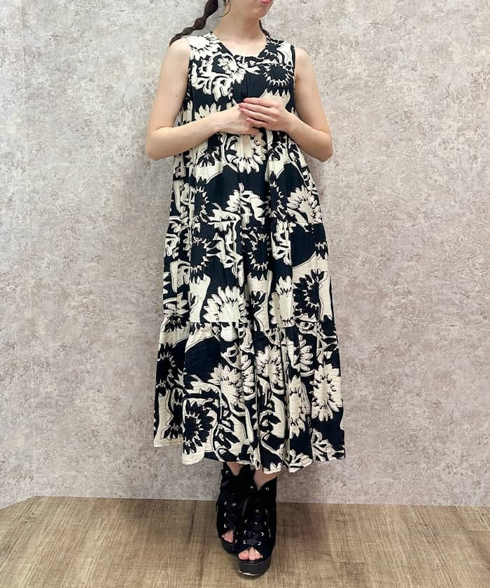 Overall Pattern Tiered Dress