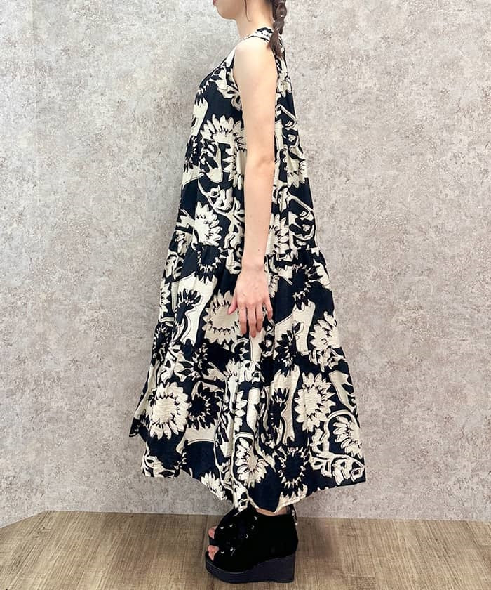 Overall Pattern Tiered Dress