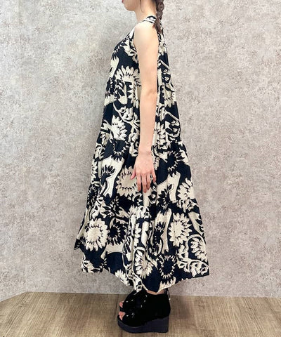 Overall Pattern Tiered Dress