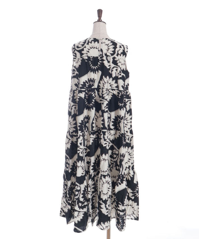 Overall Pattern Tiered Dress