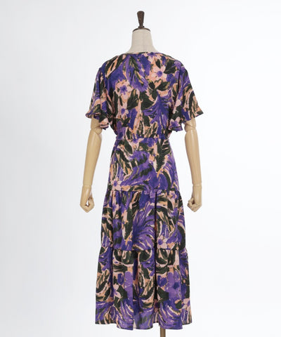 Floral Pattern Drawstring Tiered Dress