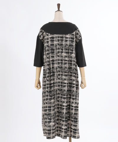 Plain & Plaid Asymmetric Panel Dress