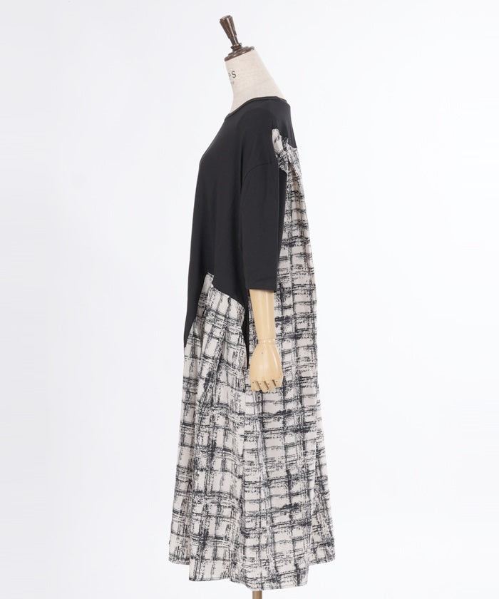 Plain & Plaid Asymmetric Panel Dress