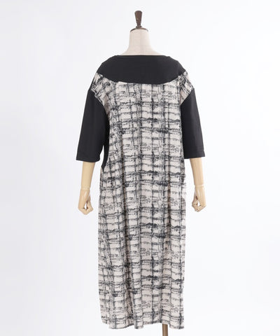 Plain & Plaid Asymmetric Panel Dress