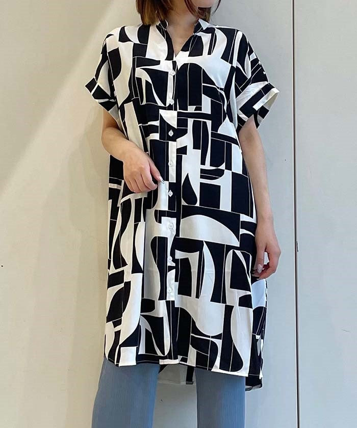 Print French Shirt Dress