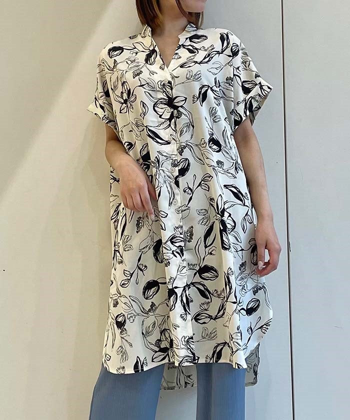 Print French Shirt Dress