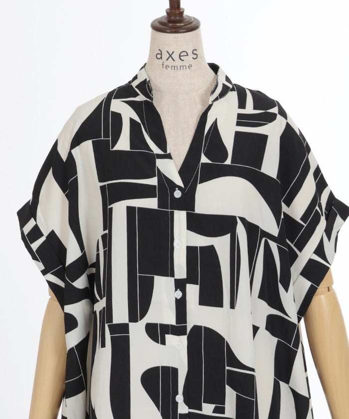 Print French Shirt Dress